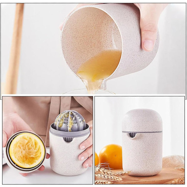Håndpresser til citrusfrugter, citruspresser med antislip-låg, roterende limepresser, bærbar manuel frugtpresser til køkken, rejse (beige)