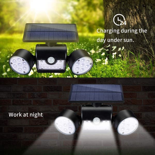 Utendørs solcellelys, utendørs solcellevegglys, med 30 vanntette doble LED-spotlights, 360 graders rotasjon, sensor