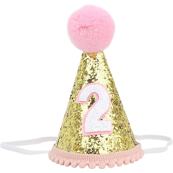 Födelsedagshätta Glitterkonhatt Justerbar Tiara Hårband Glittrande Prinsessa Födelsedagshätta för Baby Flicka Pojke, Rosa-2