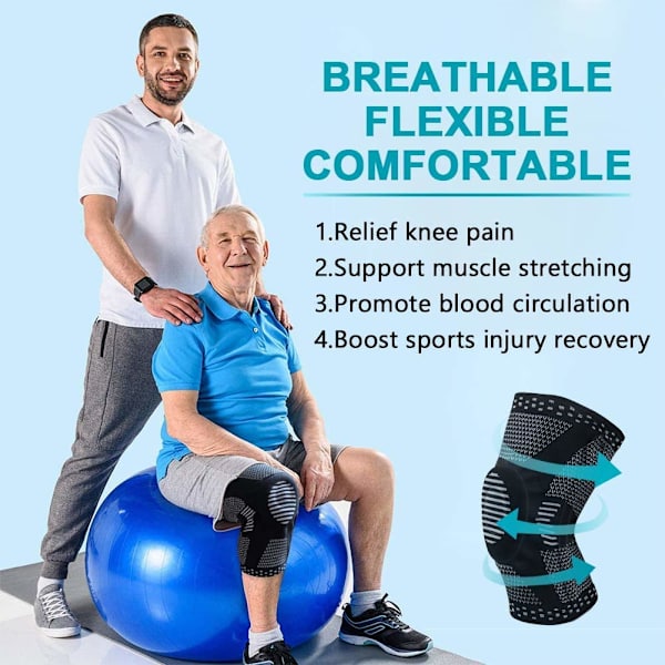 Ultra ergonomisk tri-vävd neopren vadderad knäkompressionsstödhylsa ledvärk artrit tendinit, bursit, knäbesvär (svart, M)