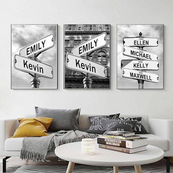 Personlig korsningsgata skylt med namn/datum Canvas Målning Väggkonst Modern Vardagsrum Pojkrum Dekor Affisch 30*40cm