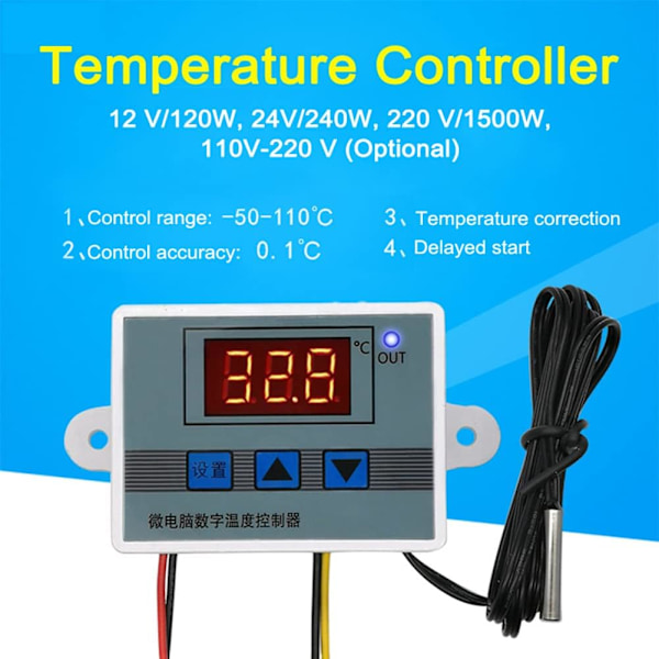 XH-W3002 110V-220V -50~110℃ Digitalt display temperaturstyringsswitch  Akvarium Inkubator Temperaturregulator med 1 meter vandtæt sonde