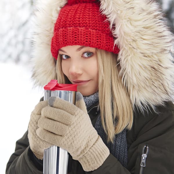 Damvantar Vinter Varma Touchscreen Handskar, Termiska Stickade Mjuka Fleecefodrade Handskar Vinter Texting Handskar Elastisk Manschett Anti-Slip Handskar Beige