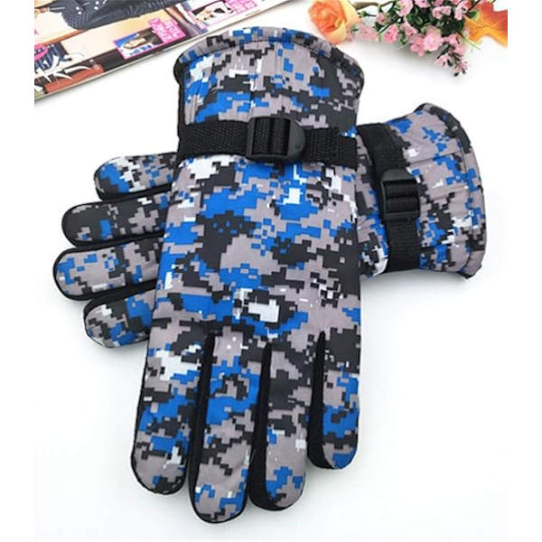 Børns kolde vejr vandtætte camo print vinterhandsker udendørs varme skihandsker luffer, blå