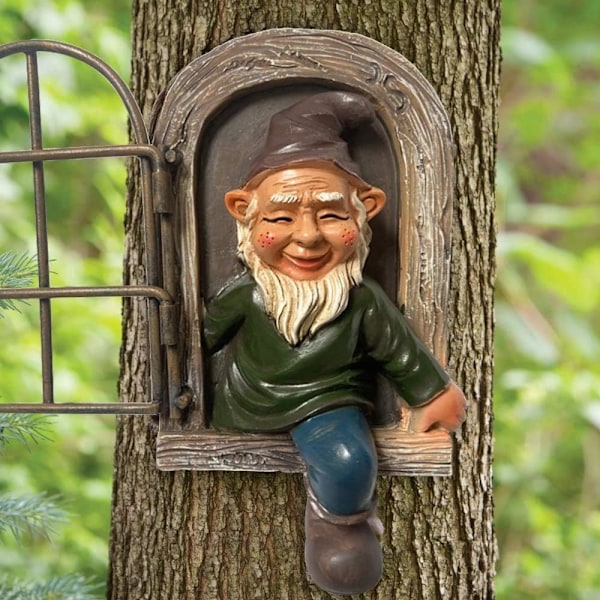 Hagegnom Statue, Treetrekk Dekor Utenfor - 5,9 Tommer, Morsom Hage Treetrekk Dekorasjon, Ideell Patio Hage Plen Veranda Dekorasjon, B