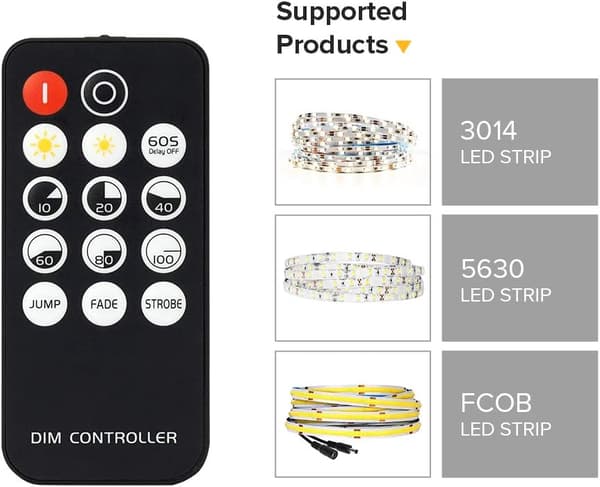 14-knaps RF-dæmpercontroller til FCOB 3014 5630 5730 3528 DC5V/DC12V/DC24V LED-strimler Lysdæmper Lysstyrkemodus Trådløs LED-controller