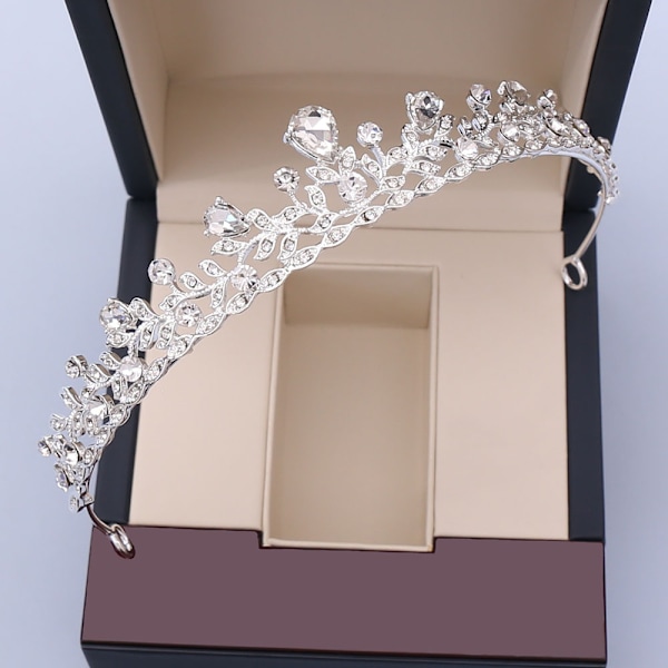 Retro-stil kristaller prinsesskrona strass brudkrona bröllop diadem, silver SILVER+WHITE
