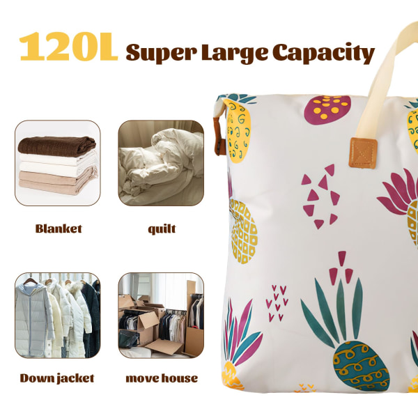 Förvaringsväska, paket med 2 120L förvaringspåsar med dragkedja, storlek XXL, Klädförvaringsväska, för sängkläder, filt, Klädförvaring, Holiday Bag (träd) Pineapple