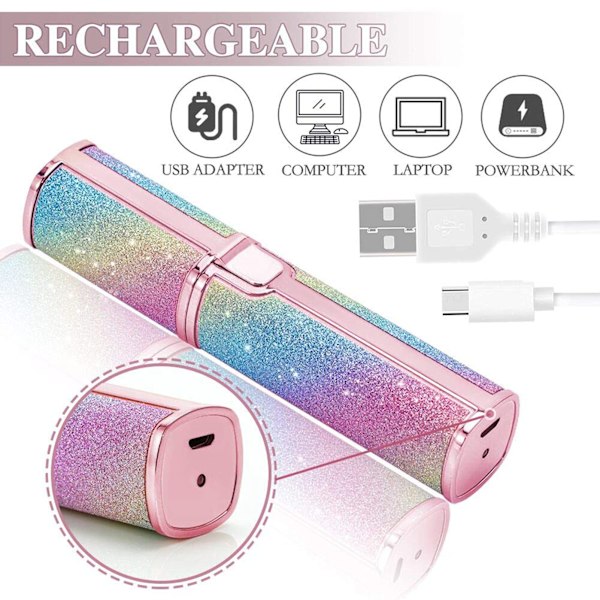 Kulmakarvojen ja kasvokarvojen poistaja naisille, ladattava vartalon ja kasvojen karvanajokone USB-sähköinen poistaja nenän huulet kainalot (sateenkaari 1 pakkaus 2 päätä)