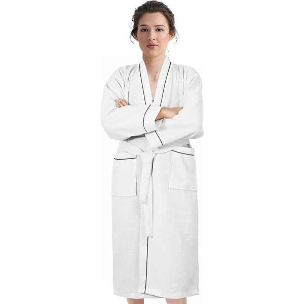 Unisex badekåpe i polybomull, lett luksusmorgenkåpe, kimono-stil Passer for Loungewear Natttøy Spa og Hotel (hvit) White
