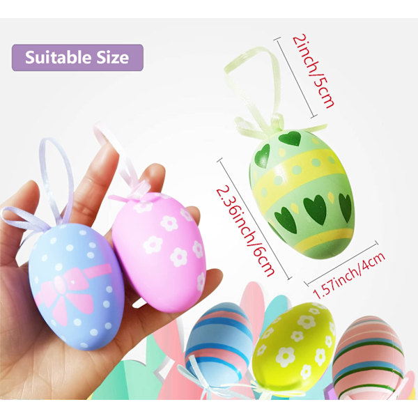 Påskägg Hängande Ägg 12 st Påskägg Dekorationer, Påskägg Hängande Ornament Plastägg Hängande Prydnad Färgglada Dekorativa Målade Ägg