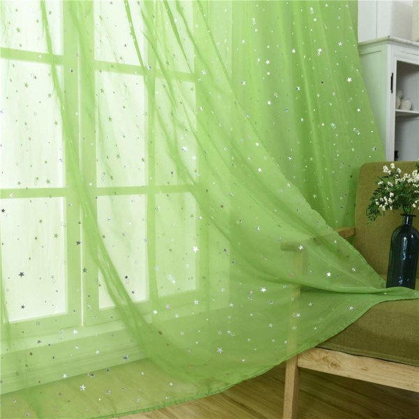 Stjärntullgardin, genomskinlig stjärngardin för sovrum glitterstjärna voile gardinpanel voile nätgardin (100x270CM, grön, 1 gardin) Green