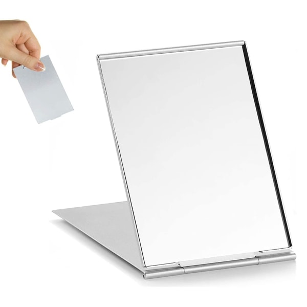Ultratunn bärbar hopfällbar spegel liten spegel, kompakt spegel, aluminiumskal, lätt att bära resesminkspegel (8,4*5 cm, aluminiumskal)