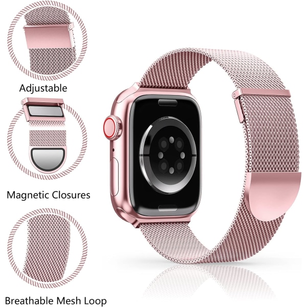 Rem för Apple Watch-remmar 41mm 40mm 38mm, Dubbel magnetisk justerbart ersättningsband för iWatch Series 9 8 SE 7 6 5 4 3 2 1, Rosrosa Rose gold