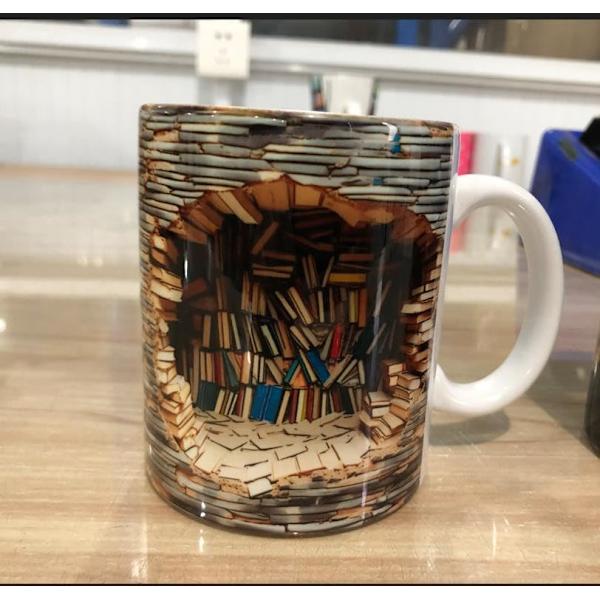 3D Bogreol Kop - En Bibliotekshylde Kop, Biblioteksbogreol Kop, Bogelskere Kaffe Kop, Kreativ Rum Design Multi-Purpose Keramik Kop (C)