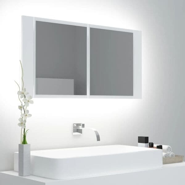 vidaXL Spegelskåp med LED Vit 90x12x45 cm Akryl white Vit