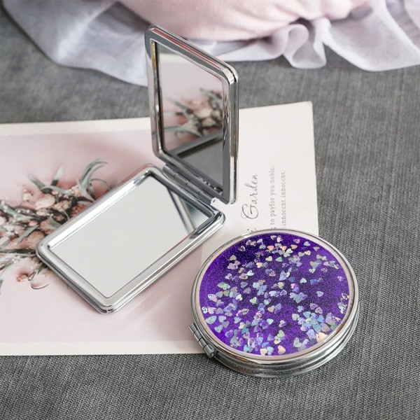 2 stk Spejl Mini Folde Makeup Spejl Pink Rejsespejl Dobbelt Side Bærbart Spejl til Mænd Kvinder Piger Pocket Pung Firkantet & Rund（Lilla） Purple