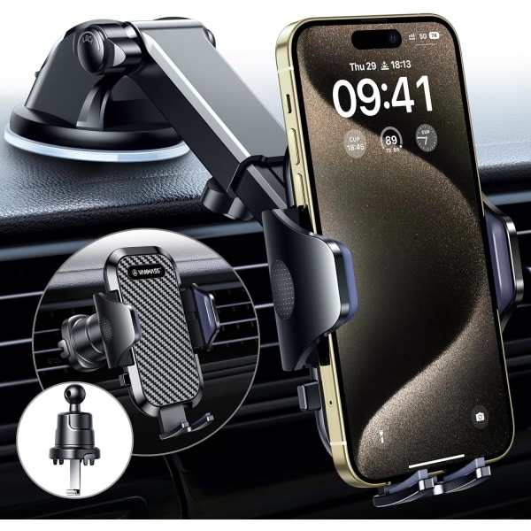 Biltelefonholder [Oppgradert sug og klips] Roterbar universalmontering for mobiltelefoner Dashbord Vindruteventil Vugge Van Biltilbehør