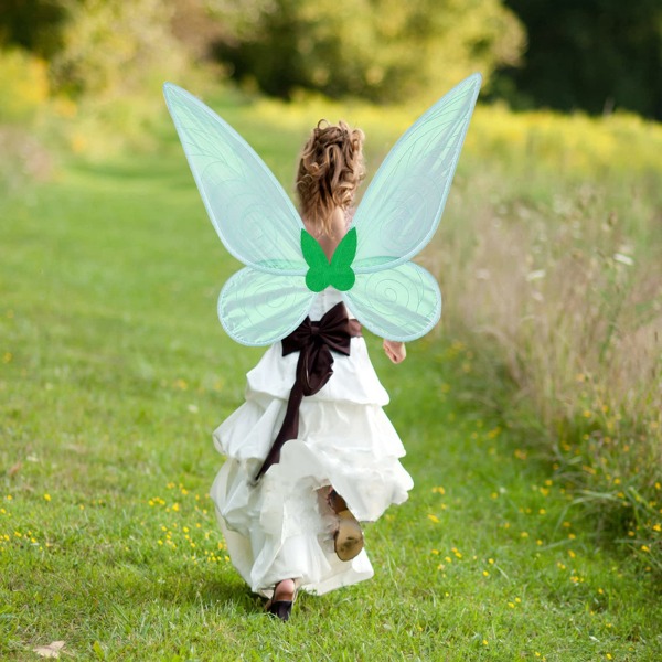 Fe-kostume med glimmer og gennemsigtige vinger - sommerfugle-fe - halloween-kostume - engelvinger til børn, piger og kvinder Green