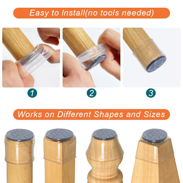 24PCS Silikonstolsbensskydd för hårda golv, bordsmöbler, fotöverdrag, skyddslock, möbelkopp med filtplattor 30-50mm 30-50mm