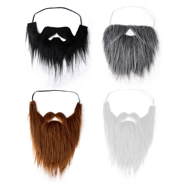 4 STK falske skæg, halloween skæg, julemandsskæg, hvidt langt hår, sort skæg, festskæg