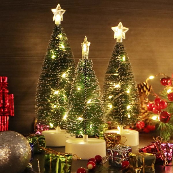 3 kpl Pöydän joulukuusi valoilla Mini keinotekoinen joulupuu LED-valoilla 1