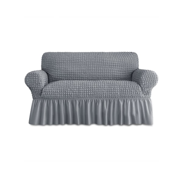 Loveseat Betræk 1 Del til 2-Pude Sofa med Skørt, Holdbar Vaskbar Høj Elastisk Strækbar (2-Sæders, Grå)
