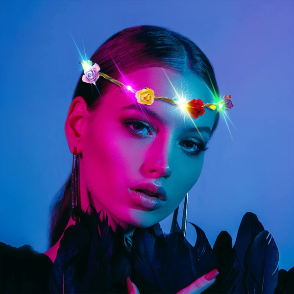 LED-kukkaseppele otsapanta 12 kpl - Garland Luminous Värikäs päähine kukkainen tiara hiustarvikkeet, festivaali Syntymäpäivä Joulujuhla Häät