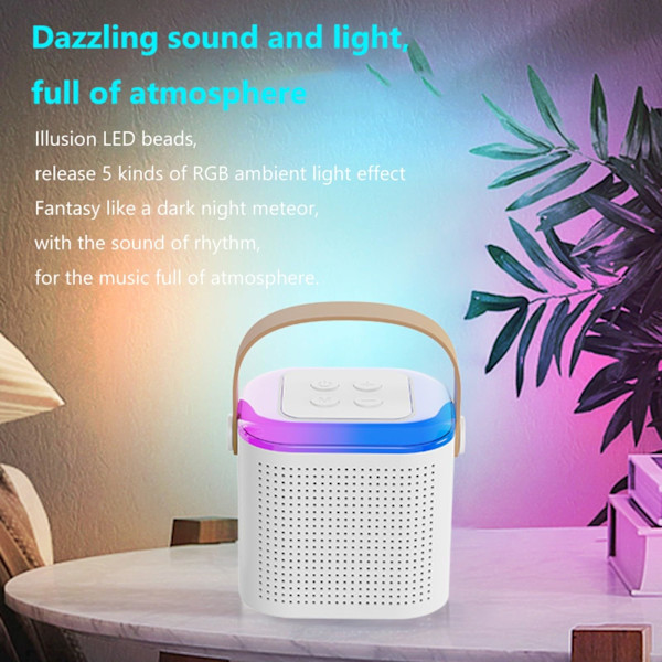 Kannettava karaoke-kone langattomilla mikrofoneilla, USB-ladattava karaoke-kaiutin juhlavaloilla lapsille ja aikuisille, syntymäpäivä - valkoinen White
