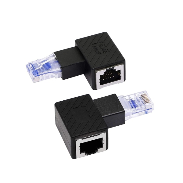 Ethernet-sovitin oikea kulma, 90 asteen Ethernet, uros-naaras RJ45-laajennus Cat6 LAN-verkkoliitin (2 per pakkaus) (R)