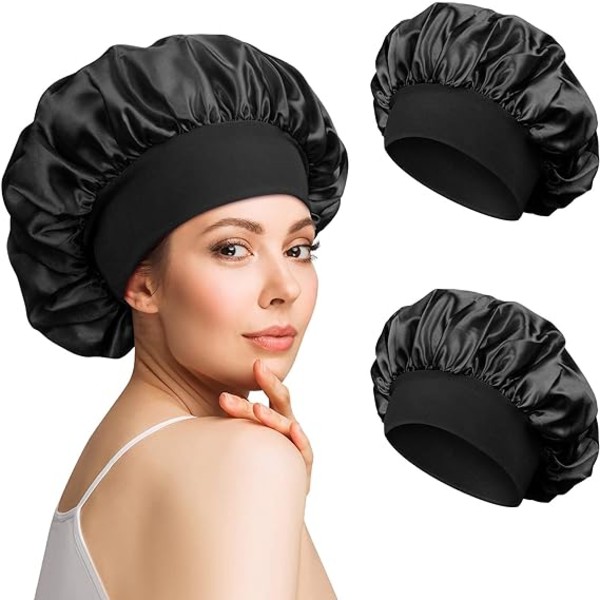 2 st Satin Bonnet Silke Bonnet för lockigt hår, Hårbonet Silke Hårinpackning för att sova, Cap för kvinnor