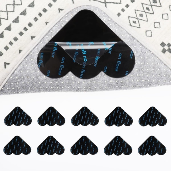 Halkskydd för mattor, svarta halkfria mattor Återanvändbara mattklistermärken Flerfunktionstvättbar mattejp för alla typer av mattor (10 st)