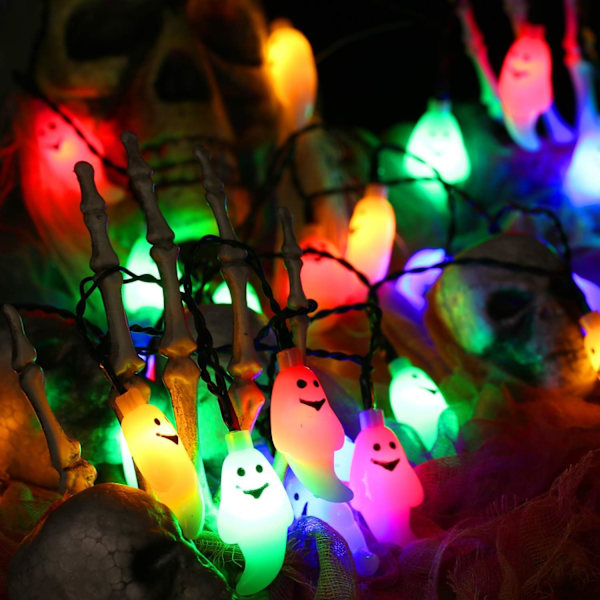 Lyslenke, 40 LED flerfarget spøkelseslys batteridrevet, 6m 3D plast spøkelsesfe lys for jul festival fest innendørs dekor