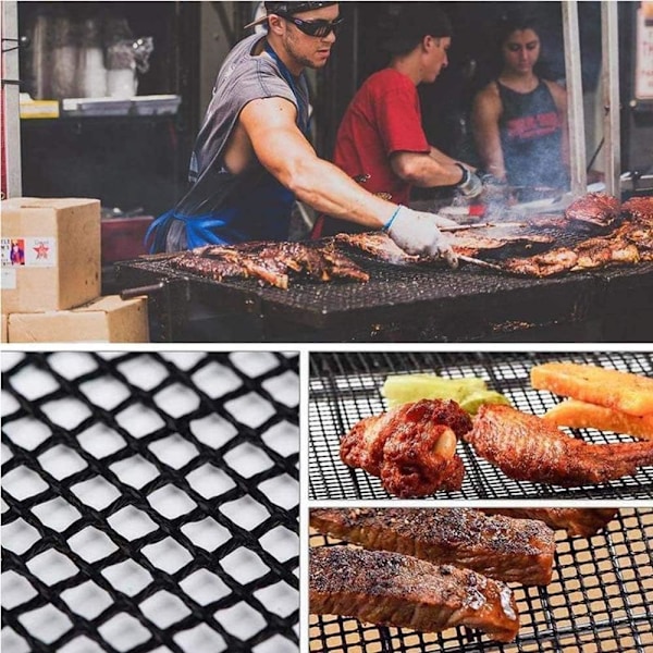 BBQ Grill Mesh Mat Set, 3 stk. Genanvendelige grillmåtter med non-stick belægning til grillning af kød, bagning, grillning og bagning, 40x33cm 3PCS