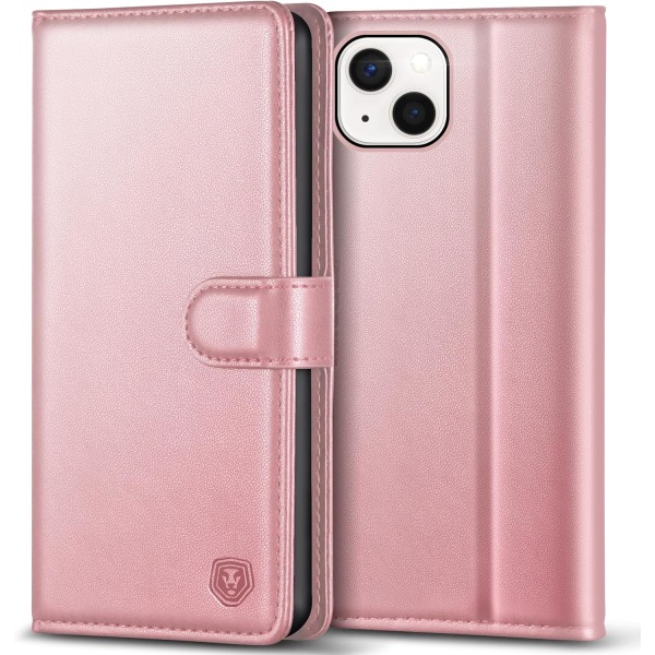 Kompatibel for iPhone 13-deksel med 4 kortspor Magnetisk lukking Støtstativ Støtsikkert beskyttende telefondeksel Kompatibel for iPhone 13 - Rose Pink