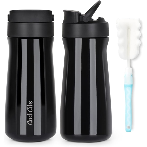 Läcksäker kaffemugg med bärhandtag, isolerad BPA-fri kaffekopp, vakuumisolering rostfritt stål svart 500 ml Black
