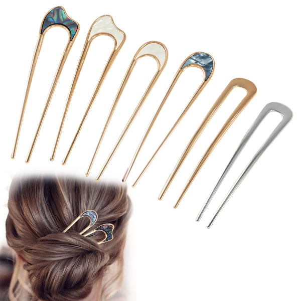 6 stk metall hårnåler Vintage fransk stil hårnåler for boller Hårtilbehør for kvinner Jenter Frisyretilbehør