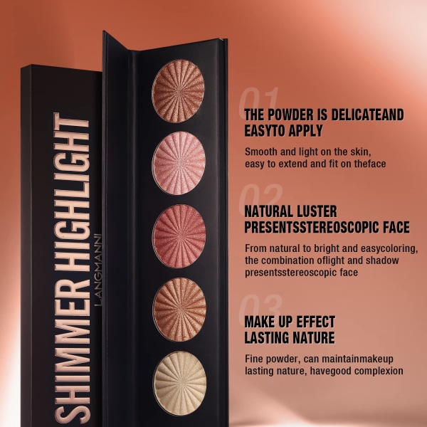 Highlighter Powder Palette, Makeup Palette Facial Bronzers Illuminator Palette Highlighter Bakt Vanntett Langvarig Brilliant Lighten Hudfarge