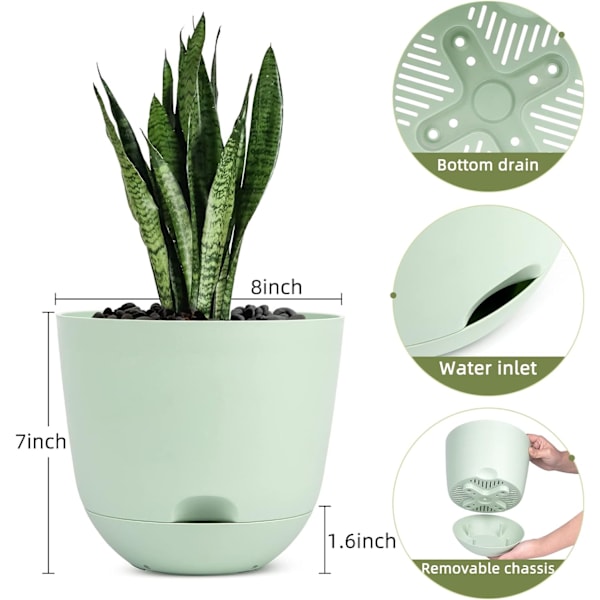 Självbevattnande blomkrukor för inomhus- och utomhusbruk Gröna 17 cm (3 st) Green M
