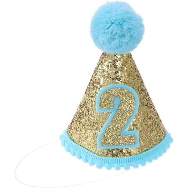 Födelsedagshätta Glitterkonhatt Justerbar Tiara Hårband Glittrande Prinsessa Födelsedagshätta för Baby Flicka Pojke, Blå-2