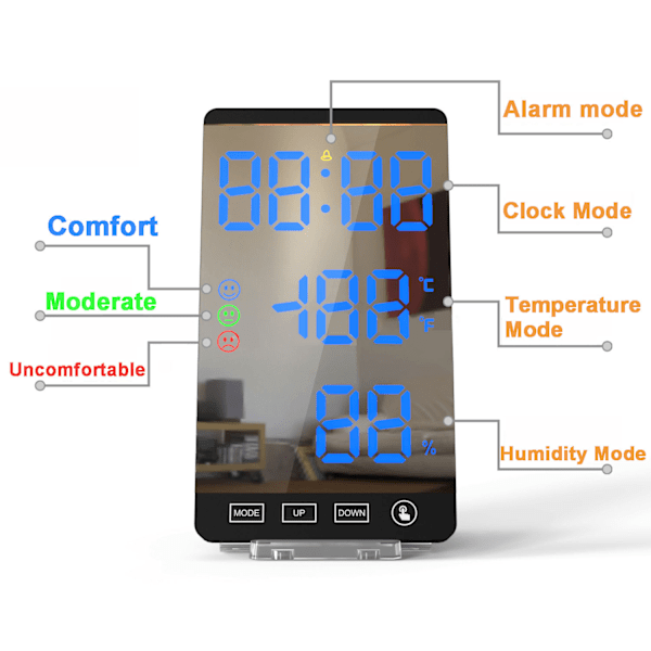 Väckarklocka Hygrometer Klocka WiFi Klocka Rum Luftfuktighetsmätare LED Nattlampa Klocka Elektronisk Spegel Klockor Temperatur Klocka