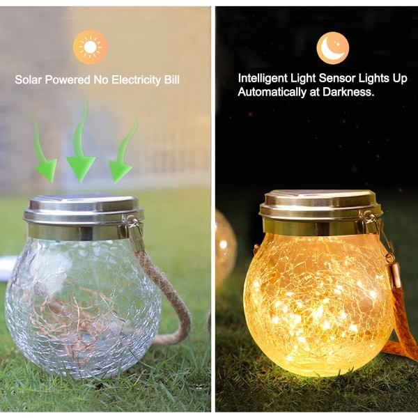 2x Solar Powered Outdoor Garden Lights IP55, Solar Powered Outdoor Lights, Led Outdoor Solar Powered Glass Ball Lights