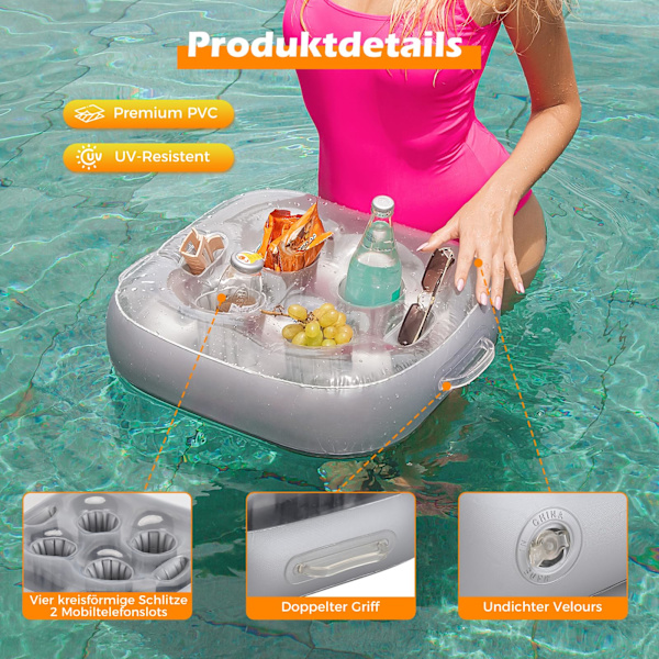 Oppustelig Drikkeholder - Robust Struktur til Pool, Drikkevarer, Snacks og Smartphone Holder - Fremstillet af Høj Kvalitets PVC med en Tykkelse på 0,6 mm - Ideel