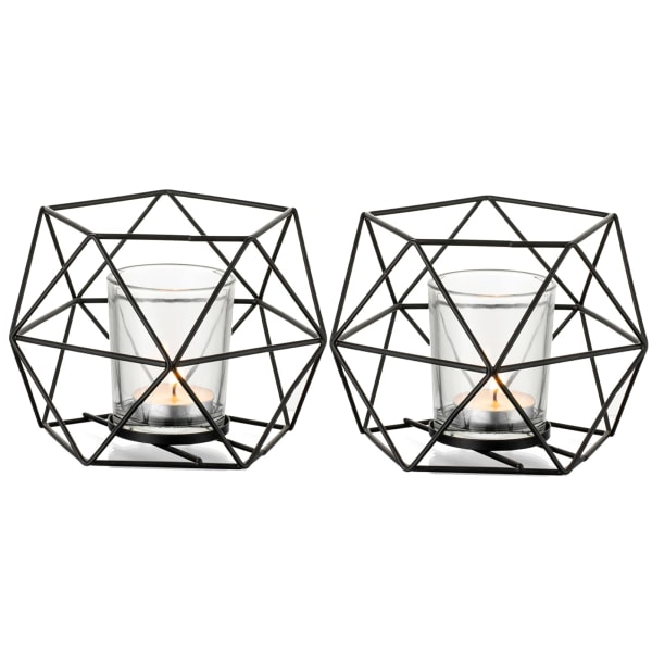 Ljushållare Guld Geometrisk dekor - värmeljushållare för värmeljus Dekorativa ljusställsaccenter för hembordshylla Mantel , svart, 2st Black