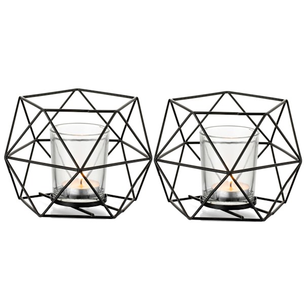 Ljusstakar Guld Geometrisk Dekor - Tealight Holder för Tealights Dekorativ Ljusstativ Accenter för Hembord Hylla Mantel, Svart, 2 st Black