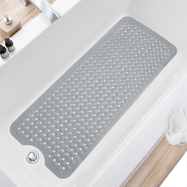 Extra Stor Halkfri Badrumsmatta - 100x40 cm Duschmatta med Sugkoppar & Dräneringshål, Maskintvättbar (blå)
