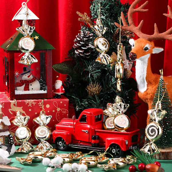 12 stycken julgodis hängande glitter pepparkakor julgran godis pepparkaks prydnader för jul halloween fest dekoration champagne guld