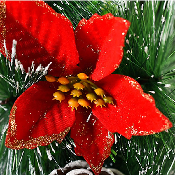 Julekrans, Naturlig Furukongle og Bær Dekorert Forhåndsopplyst Snøfnugg Krans Juledekorasjon, 30 cm Rød