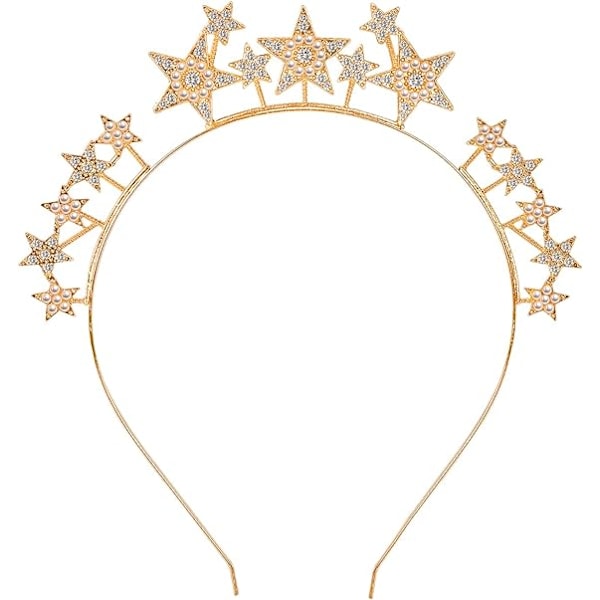 Mary Halo Crown Barock Heliga Huvudbonad Stjärnor Gudinna Tiara och Krona för Kvinnor Boho Bröllop Huvudbonad Kostym, S3-guld