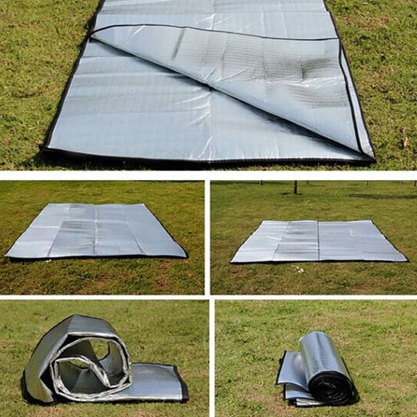 Unik Vandtæt Aluminiumsfolie Campingmåtte Sammenfoldelig Sove Picnic Strandmadras Udendørs Måtte Pad Fugtsikker Vandtæt Picnicmåtter  (200 * 200cm) 2m*2m*0.25